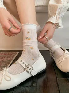 Calzini a metà gamba floreali in stile giapponese da donna mesh traspirante pizzo carino uso quotidiano