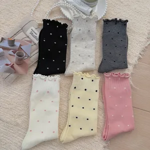 Calze medie da donna con pois e volants stile giapponese molto carine in cotone morbido