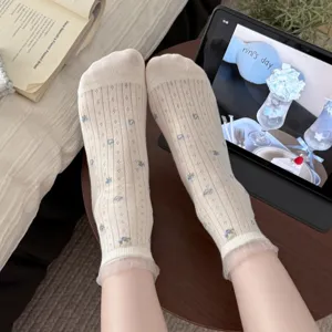 Women cute floral lace ankle socks sweet ballet core mesh short socks comfortable design
