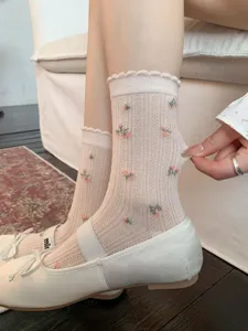Calzini floreali giapponesi donna rete traspirante dolce stile balletto bianco