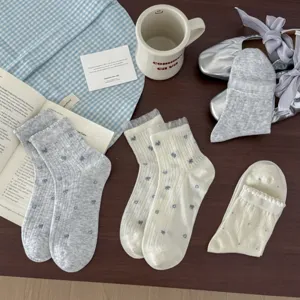 Korean fashion cute sweet women summer thin socks ballet style lace heart ankle socks