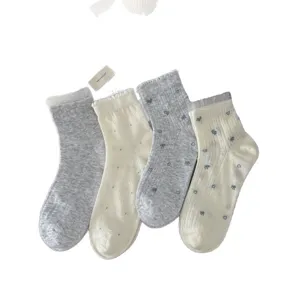 Korean style floral women socks summer thin ballet lace mesh heart cute short socks
