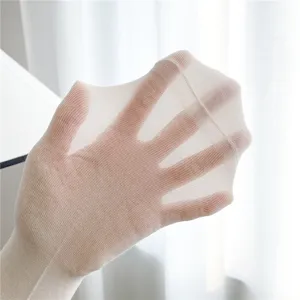 Nahaufnahme der transparenten atmungsaktiven Damensocken mit feiner Textur und Elastizität.
