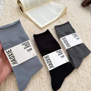 Calcetines hombre algodón lisos sin costuras alta calidad negocios ocio transpirables detalle