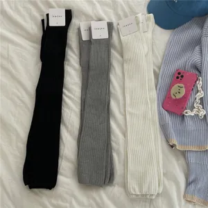 Ribbed over knee socks for women winter solid color knit thigh high casual hosiery