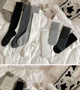 Women knee high knitted long slouch socks warm winter casual solid color hosiery socks