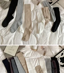 Women solid color ribbed long socks knee high casual autumn winter knit hosiery pairs