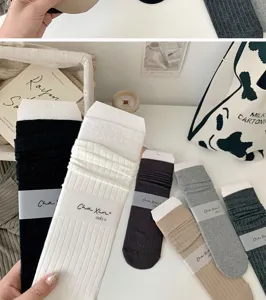 Knee high socks ribbed long stockings fashion casual solid color winter hosiery set