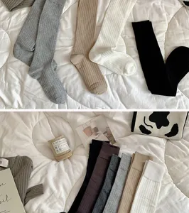 Ribbed long socks over-the-knee knit stockings solid color casual fashion hosiery for women