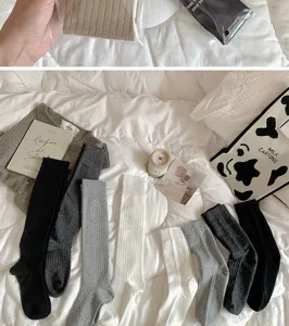Ribbed knee high long socks for women autumn winter casual solid color stack socks fashion
