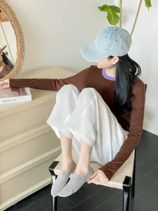 Women's summer thin breathable mesh low cut invisible boat socks in solid grey color.