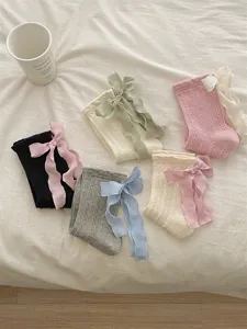 Spring new Korean style ribbon bow women mid tube socks Lolita chic princess stacked socks