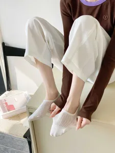 White mesh summer invisible no show socks for women breathable thin cotton socks.