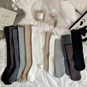 Women solid color ribbed over knee long socks autumn winter casual high tube socks