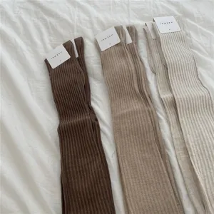 IOULOR ribbed over-the-knee socks detail shot, solid color long knit stockings for women.