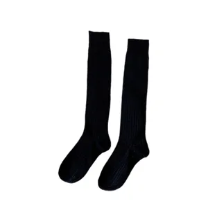 Black ribbed knee-high socks for women, classic solid color long fashion stockings everyday wear
