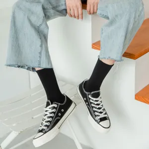 Schwarze mittelhohe Freizeitsocken für Damen und Herren, atmungsaktive Baumwolle Frühling