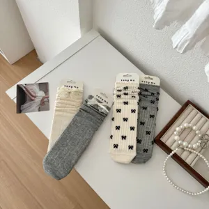 Summer mesh bow mid-tube socks, Japanese ballet style breathable cotton women socks detail
