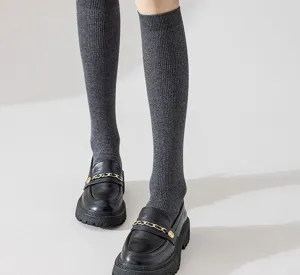 Women ribbed knee high socks autumn winter long cotton socks stylish daily wear cute footwear