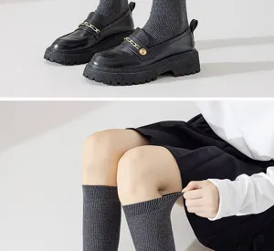 Women knee high socks ribbed vertical stripes cotton long socks black white stylish leg wear