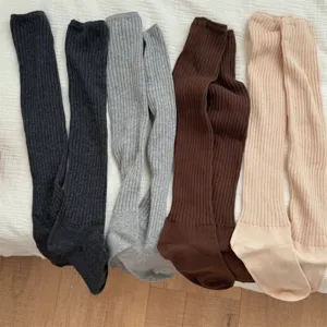 Ribbed knit over the knee slouch socks for women, cozy winter long tube stockings