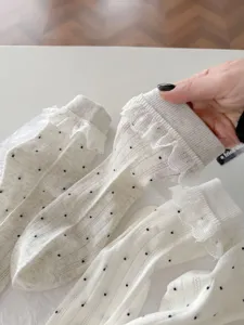 Sweet cute polka dot lace ruffle mid-tube socks for women spring summer thin breathable cotton socks