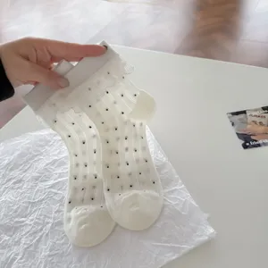 White polka dot lace ruffle mid-tube socks sweet spring summer breathable cotton socks