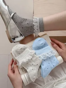 Women ruffle lace polka dot mid-tube socks sweet spring summer thin socks detail view