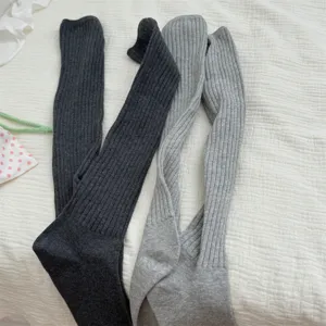Cozy ribbed long knit socks in solid dark and light gray colors, perfect for autumn and winter daily wear.