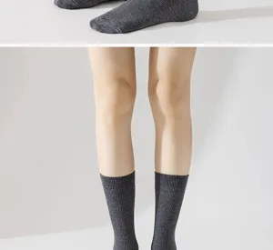 Women autumn winter grey ribbed calf socks solid color casual long cotton knit socks wear