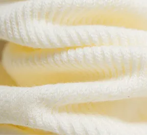 Close-up fabric detail of soft ribbed knit cotton socks, showing fine vertical texture and stretch.