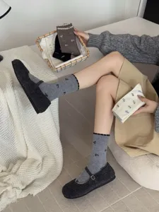 Cozy autumn winter floral mid tube women socks soft cute casual korean style daily wear knit