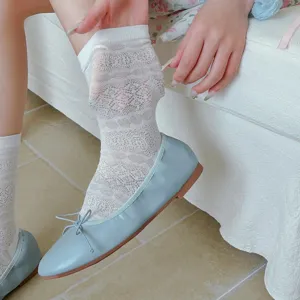 Women spring summer white lace mesh short socks stylish breathable elegant footwear daily wear