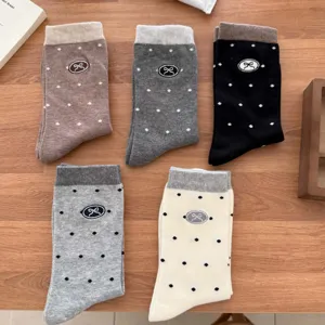 Women's cute bow embroidered polka dot mid-calf socks casual collegiate style socks.