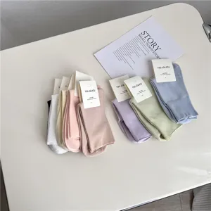 Comfortable pure cotton mid-calf women socks in vibrant multi-color soft daily wear style