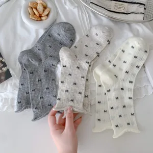 Women summer thin bow socks cute rolled edge stack socks knit hosiery everyday footwear