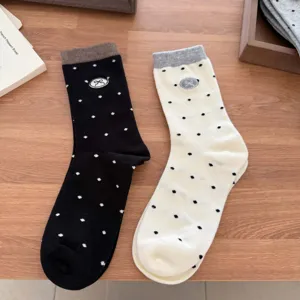 Autumn new polka dot embroidered bow mid-calf socks sweet preppy style cute women socks