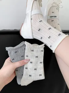 Korean style cute women thin bow socks summer mesh slouch socks perfect for matching leather shoes