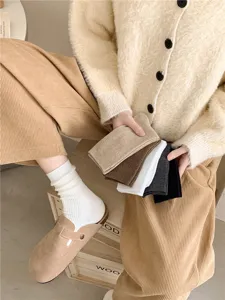 Maillard color striped stacking socks for women, cozy autumn winter mid-tube cotton socks