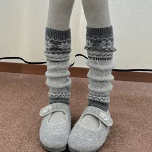Vintage Fair Isle Leg Warmers For Women Winter Nordic Geometric Knitted Thermal Boot Cuffs Tall Sock Covers