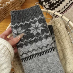 Ρετρό πλεκτά θερμαντικά ποδιών Fair Isle γυναικεία, ζεστές χειμερινές σκανδιναβικές κάλτσες.