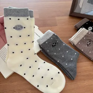 Autumn new polka dot embroidered bow women socks trendy cute college style mid-tube socks