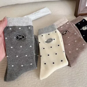 Women autumn polka dot bow embroidery mid tube socks cute college style cotton socks