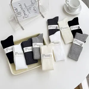 Women Winter Cotton Vertical Striped Calf Socks Casual Solid Color Crew Socks Daily Fashion Long Socks
