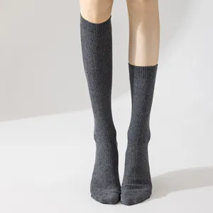 Women knee high ribbed socks dark grey autumn winter warm long boot socks casual daily wear