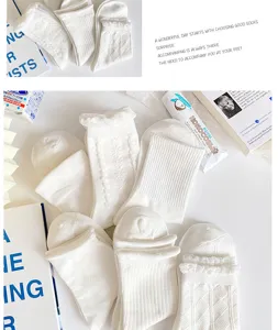 2025 new spring summer white women socks mid tube JK cute soft girl japanese cotton solid color