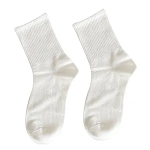 White crew socks for women, cotton mid-calf socks, casual Japanese style daily wear spring
