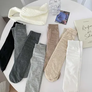 Women solid color cotton mid tube slouch socks casual breathable white grey socks