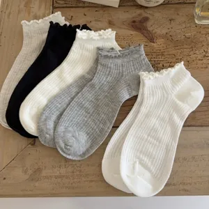 Chaussettes courtes à volants pour femmes, chaussettes basses en coton mesh respirant, 5 paires.