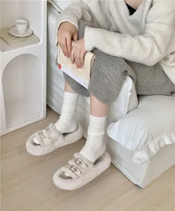 Cozy winter wool ribbed slouch socks for women, stylish vintage color mid tube socks.